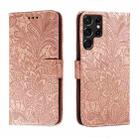 For Samsung Galaxy S22 Ultra 5G Lace Flower Leather Phone Case with Holder & Card Slots & Wallet & Photo Frame(Rose Gold) - 1