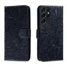 For Samsung Galaxy S22 Ultra 5G Lace Flower Leather Phone Case with Holder & Card Slots & Wallet & Photo Frame(Dark Blue) - 1