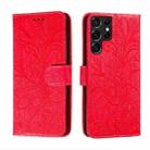 For Samsung Galaxy S22 Ultra 5G Lace Flower Leather Phone Case with Holder & Card Slots & Wallet & Photo Frame(Red) - 1