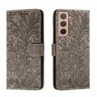 For Samsung Galaxy S22+ 5G Lace Flower Leather Phone Case with Holder & Card Slots & Wallet & Photo Frame(Grey) - 1