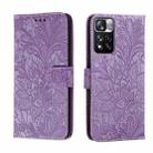 For Xiaomi Redmi Note 11 Pro Lace Flower Leather Phone Case with Holder & Card Slots & Wallet & Photo Frame(Purple) - 1