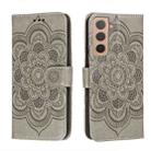 For Samsung Galaxy S22 5G Sun Mandala Embossing Pattern Phone Leather Case with Holder & Card Slots & Wallet & Lanyard(Grey) - 1