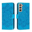 For Samsung Galaxy S22 5G Sun Mandala Embossing Pattern Phone Leather Case with Holder & Card Slots & Wallet & Lanyard(Blue) - 1