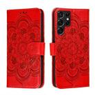 For Samsung Galaxy S22 Ultra 5G Sun Mandala Embossing Pattern Phone Leather Case with Holder & Card Slots & Wallet & Lanyard(Red) - 1