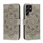 For Samsung Galaxy S22 Ultra 5G Sun Mandala Embossing Pattern Phone Leather Case with Holder & Card Slots & Wallet & Lanyard(Grey) - 1