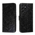 For Samsung Galaxy S22 Ultra 5G Sun Mandala Embossing Pattern Phone Leather Case with Holder & Card Slots & Wallet & Lanyard(Black) - 1
