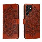 For Samsung Galaxy S22 Ultra 5G Sun Mandala Embossing Pattern Phone Leather Case with Holder & Card Slots & Wallet & Lanyard(Brown) - 1