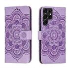 For Samsung Galaxy S22 Ultra 5G Sun Mandala Embossing Pattern Phone Leather Case with Holder & Card Slots & Wallet & Lanyard(Purple) - 1