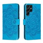 For Samsung Galaxy S22 Ultra 5G Sun Mandala Embossing Pattern Phone Leather Case with Holder & Card Slots & Wallet & Lanyard(Blue) - 1