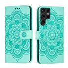 For Samsung Galaxy S22 Ultra 5G Sun Mandala Embossing Pattern Phone Leather Case with Holder & Card Slots & Wallet & Lanyard(Green) - 1