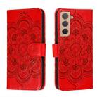 For Samsung Galaxy S22+ 5G Sun Mandala Embossing Pattern Phone Leather Case with Holder & Card Slots & Wallet & Lanyard(Red) - 1