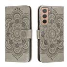 For Samsung Galaxy S22+ 5G Sun Mandala Embossing Pattern Phone Leather Case with Holder & Card Slots & Wallet & Lanyard(Grey) - 1