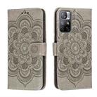 For Xiaomi Redmi Note 11 Sun Mandala Embossing Pattern Phone Leather Case with Holder & Card Slots & Wallet & Lanyard(Grey) - 1