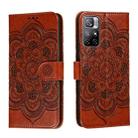 For Xiaomi Redmi Note 11 Sun Mandala Embossing Pattern Phone Leather Case with Holder & Card Slots & Wallet & Lanyard(Brown) - 1