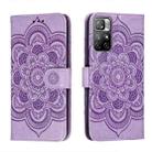 For Xiaomi Redmi Note 11 Sun Mandala Embossing Pattern Phone Leather Case with Holder & Card Slots & Wallet & Lanyard(Purple) - 1