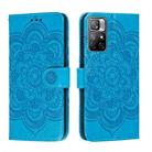 For Xiaomi Redmi Note 11 Sun Mandala Embossing Pattern Phone Leather Case with Holder & Card Slots & Wallet & Lanyard(Blue) - 1