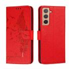 For Samsung Galaxy S22 5G Feather Pattern Litchi Texture Leather Phone Case with Holder & Card Slots & Wallet(Red) - 1