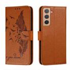 For Samsung Galaxy S22 5G Feather Pattern Litchi Texture Leather Phone Case with Holder & Card Slots & Wallet(Brown) - 1