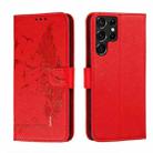 For Samsung Galaxy S22 Ultra 5G Feather Pattern Litchi Texture Leather Phone Case with Holder & Card Slots & Wallet(Red) - 1