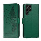 For Samsung Galaxy S22 Ultra 5G Feather Pattern Litchi Texture Leather Phone Case with Holder & Card Slots & Wallet(Green) - 1