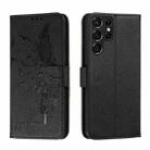 For Samsung Galaxy S22 Ultra 5G Feather Pattern Litchi Texture Leather Phone Case with Holder & Card Slots & Wallet(Black) - 1