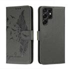 For Samsung Galaxy S22 Ultra 5G Feather Pattern Litchi Texture Leather Phone Case with Holder & Card Slots & Wallet(Grey) - 1