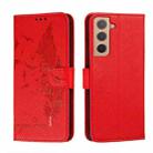 For Samsung Galaxy S22+ 5G Feather Pattern Litchi Texture Leather Phone Case with Holder & Card Slots & Wallet(Red) - 1