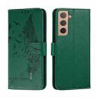 For Samsung Galaxy S22+ 5G Feather Pattern Litchi Texture Leather Phone Case with Holder & Card Slots & Wallet(Green) - 1