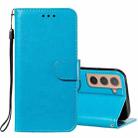 For Samsung Galaxy S22 5G Solid Color Leather Phone Case with Holder & Card Slots & Wallet & Lanyard(Blue) - 1