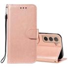 For Samsung Galaxy S22+ 5G Solid Color Leather Phone Case with Holder & Card Slots & Wallet & Lanyard(Rose Gold) - 1