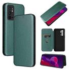 For OnePlus 9RT Carbon Fiber Texture Horizontal Flip Leather Phone Case(Green) - 1