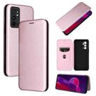 For OnePlus 9RT Carbon Fiber Texture Horizontal Flip Leather Phone Case(Pink) - 1