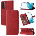 For Samsung Galaxy S22 5G Embossed Happy Cat Pattern Horizontal Flip Leather Phone Case(Red) - 1