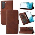 For Samsung Galaxy S22 5G Embossed Happy Cat Pattern Horizontal Flip Leather Phone Case(Brown) - 1