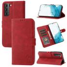 For Samsung Galaxy S22+ 5G Embossed Happy Cat Pattern Horizontal Flip Leather Phone Case(Red) - 1