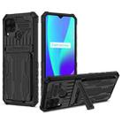 For OPPO Realme C15 Kickstand Armor Card Wallet Phone Case(Black) - 1