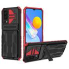 For vivo Y72 5G / Y53s Armor Card PC + TPU Shockproof Phone Case with Card Slot & Invisible Holder(Red) - 1