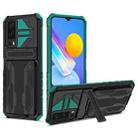 For vivo Y72 5G / Y53s Armor Card PC + TPU Shockproof Phone Case with Card Slot & Invisible Holder(Dark Green) - 1