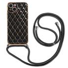 For iPhone 13 mini Electroplating Lambskin Lanyard Phone Case (Black) - 1