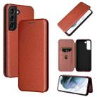 For Samsung Galaxy S22 Carbon Fiber Texture Horizontal Flip Leather Phone Case(Brown) - 1