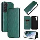 For Samsung Galaxy S22 Carbon Fiber Texture Horizontal Flip Leather Phone Case(Green) - 1