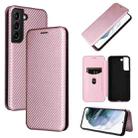 For Samsung Galaxy S22 Carbon Fiber Texture Horizontal Flip Leather Phone Case(Pink) - 1