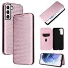 For Samsung Galaxy S22+ Carbon Fiber Texture Horizontal Flip Leather Phone Case(Pink) - 1