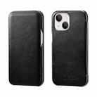 For iPhone 13 ICARER First Layer Cowhide Horizontal Flip Phone Case(Black) - 1