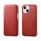 For iPhone 13 ICARER First Layer Cowhide Horizontal Flip Phone Case(Red) - 1