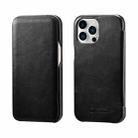 For iPhone 13 Pro ICARER First Layer Cowhide Horizontal Flip Phone Case (Black) - 1