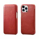 For iPhone 13 Pro ICARER First Layer Cowhide Horizontal Flip Phone Case (Red) - 1