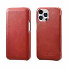 For iPhone 13 Pro Max ICARER First Layer Cowhide Horizontal Flip Phone Case (Red) - 1