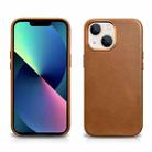 For iPhone 13 mini ICARER Oil Wax Texture MagSafe Magnetic Three-coverage Cowhide Phone Case (Brown) - 1