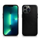 For iPhone 13 Pro Max ICARER Oil Wax Texture MagSafe Magnetic Three-coverage Cowhide Phone Case (Black) - 1